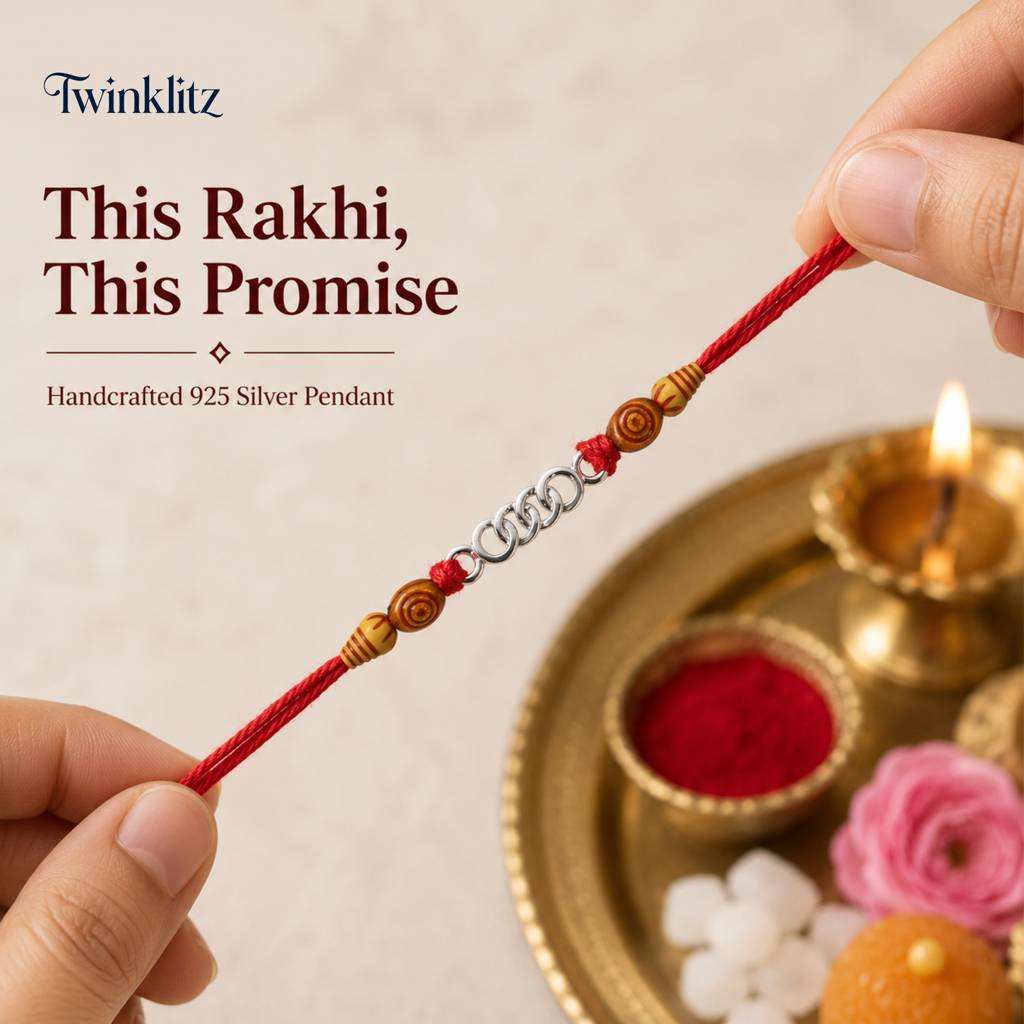 925 Sterling Silver Linked Circle & Royal Crown Rakhi Combo : TWIN115