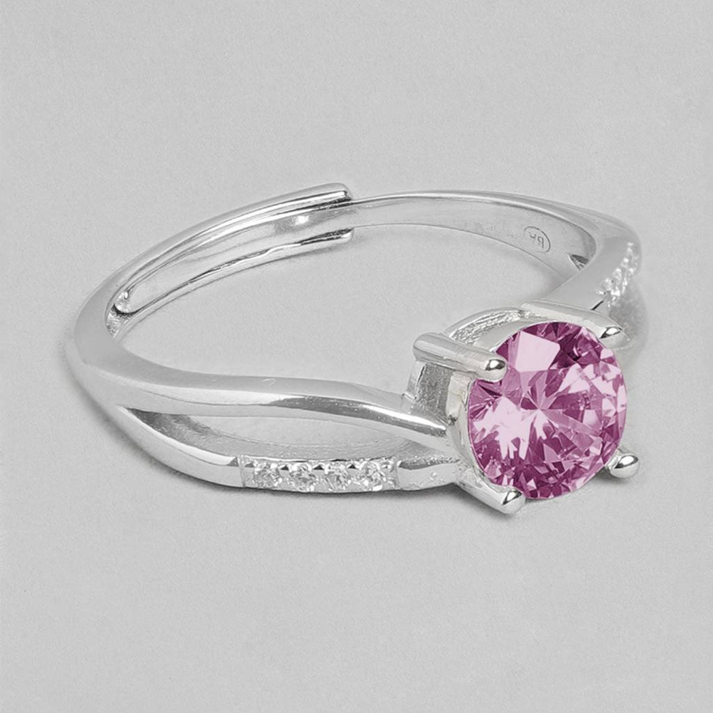 Rhodium Plated 925 Sterling Silver Solitaire Gemstone Ring : RNG-40375-R