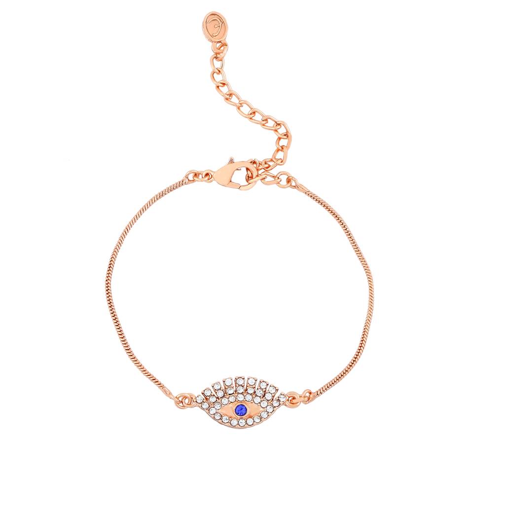 Estele Rose Gold Plated Evil Eye Designer Charm Bracelet With White Crystals For Women : 102093-RGBR