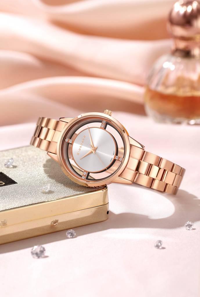Giordano Analog Stylish Watch For Women With See-Through Dial With Crystal Accents And Stainless Steel Strap : GZ-60078-22