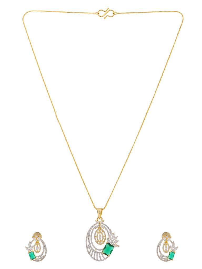 Gold Elegance Emerald Aura American Diamond Pendant Set : 8905124569704