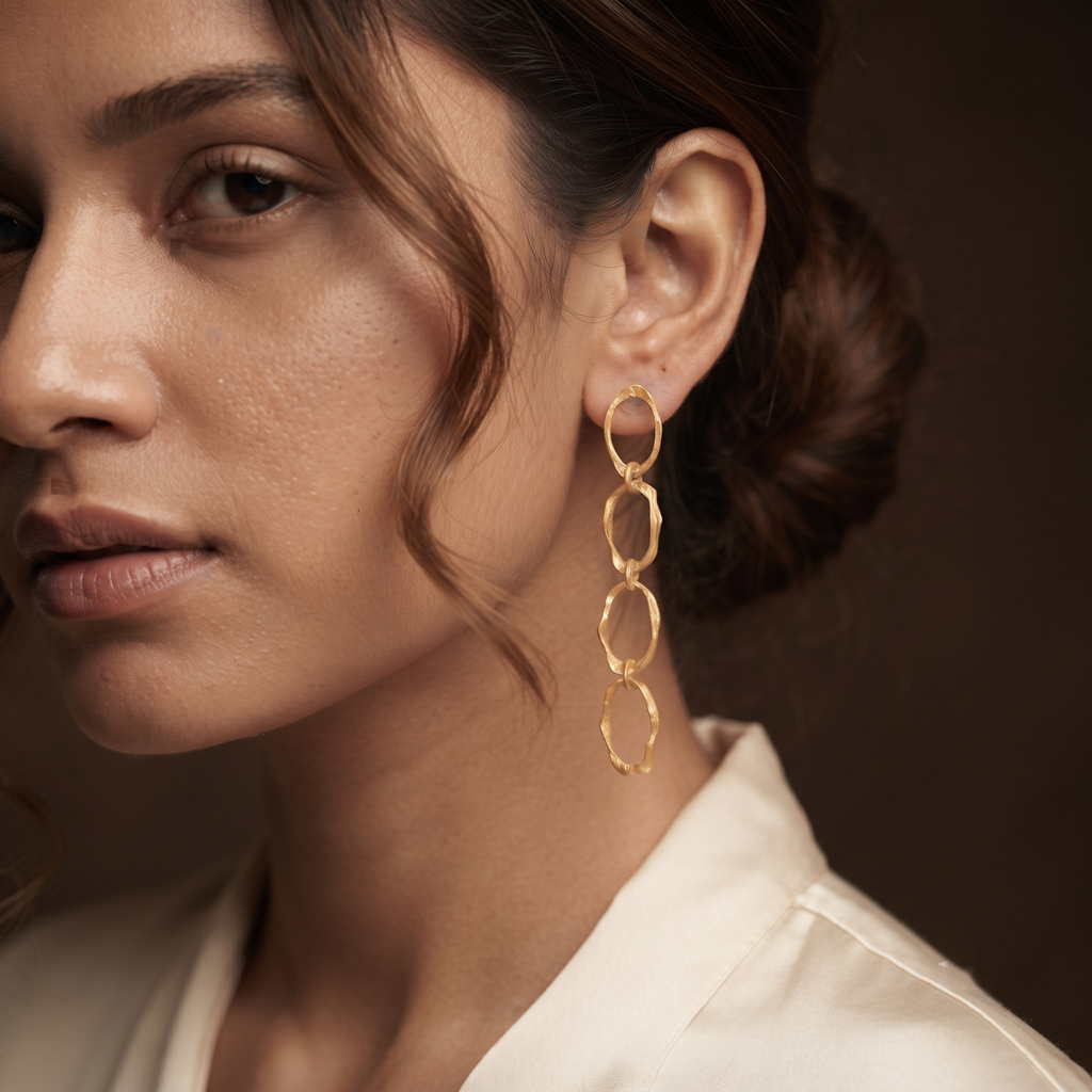 Gold Plated Brass Oval Loop Drop Earrings : SCDELER0458