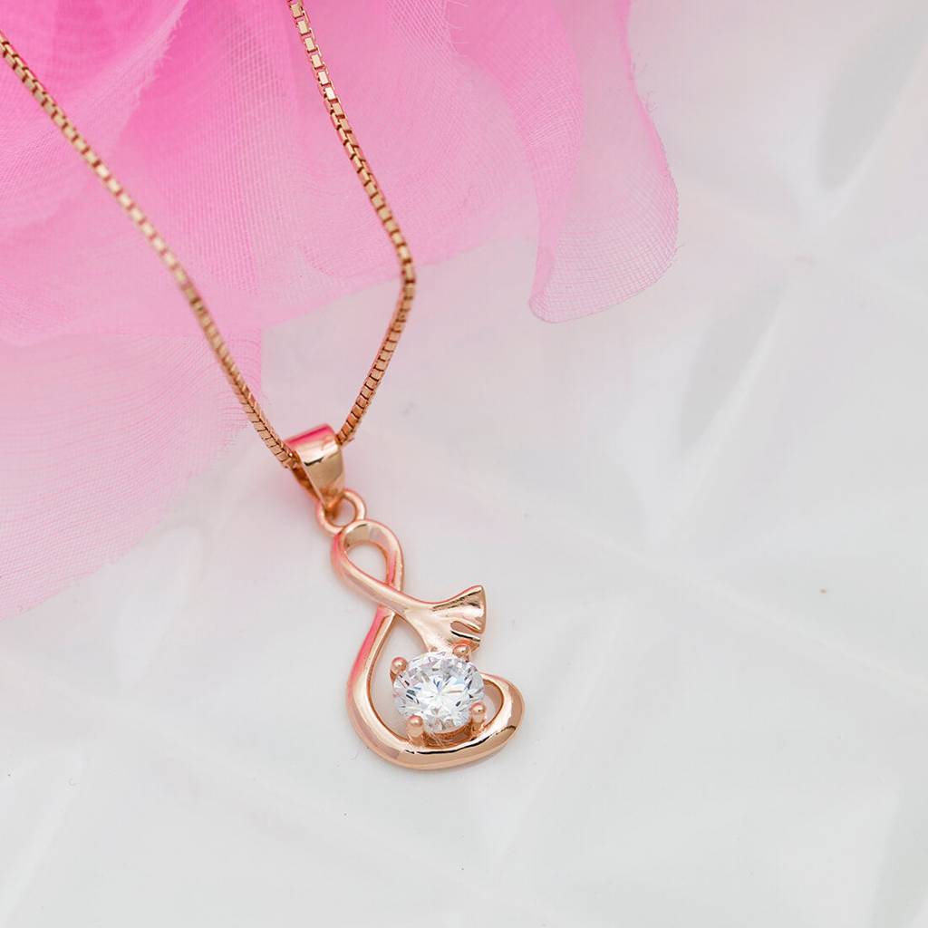 Musical Solitaire 925 Silver Rose Gold Necklace Chain : PEN-30008-C