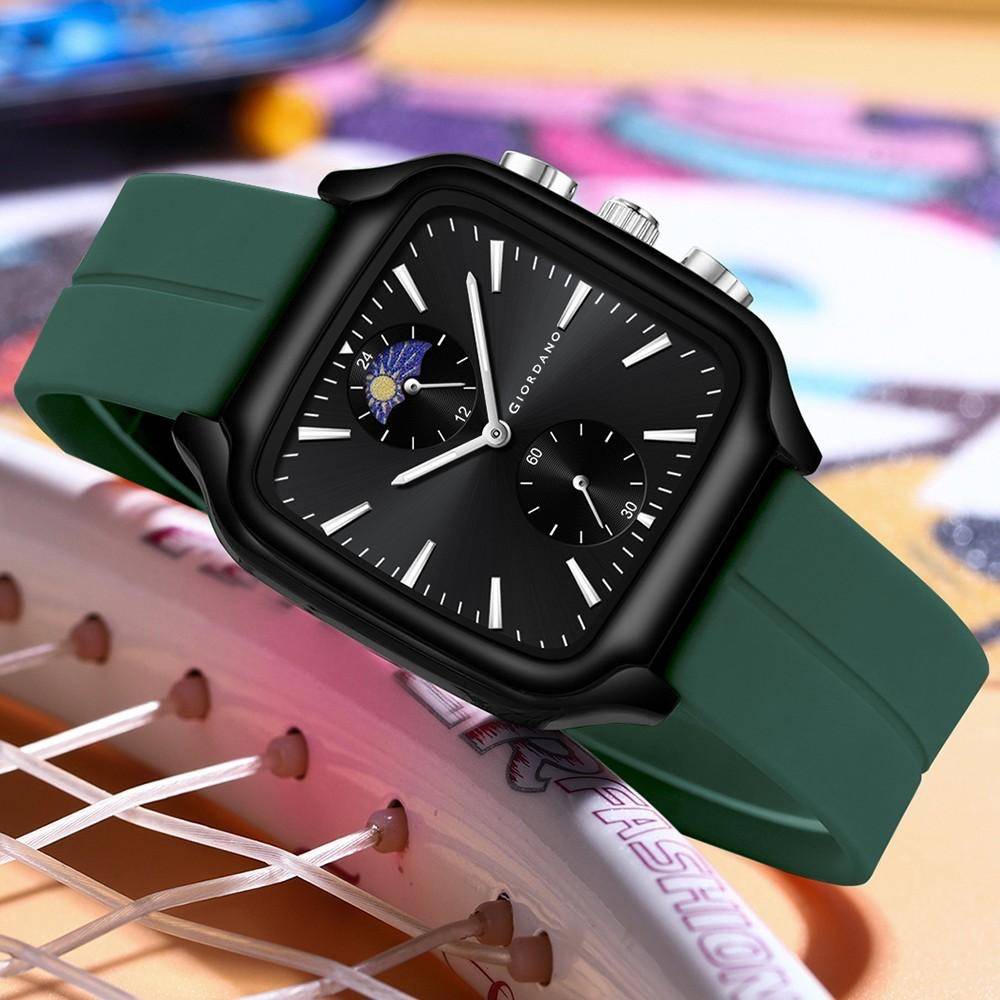 Giordano Premium Square Case Watch For Men | Moon Phase/24-Hour Indicator, Silicone Strap : GZ-50166-03