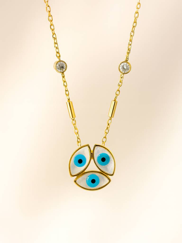 3 Evil Eye Pendant Necklace In 18Kt Gold | Anti-Tarnish, Everyday Wear : ATC626EEN3
