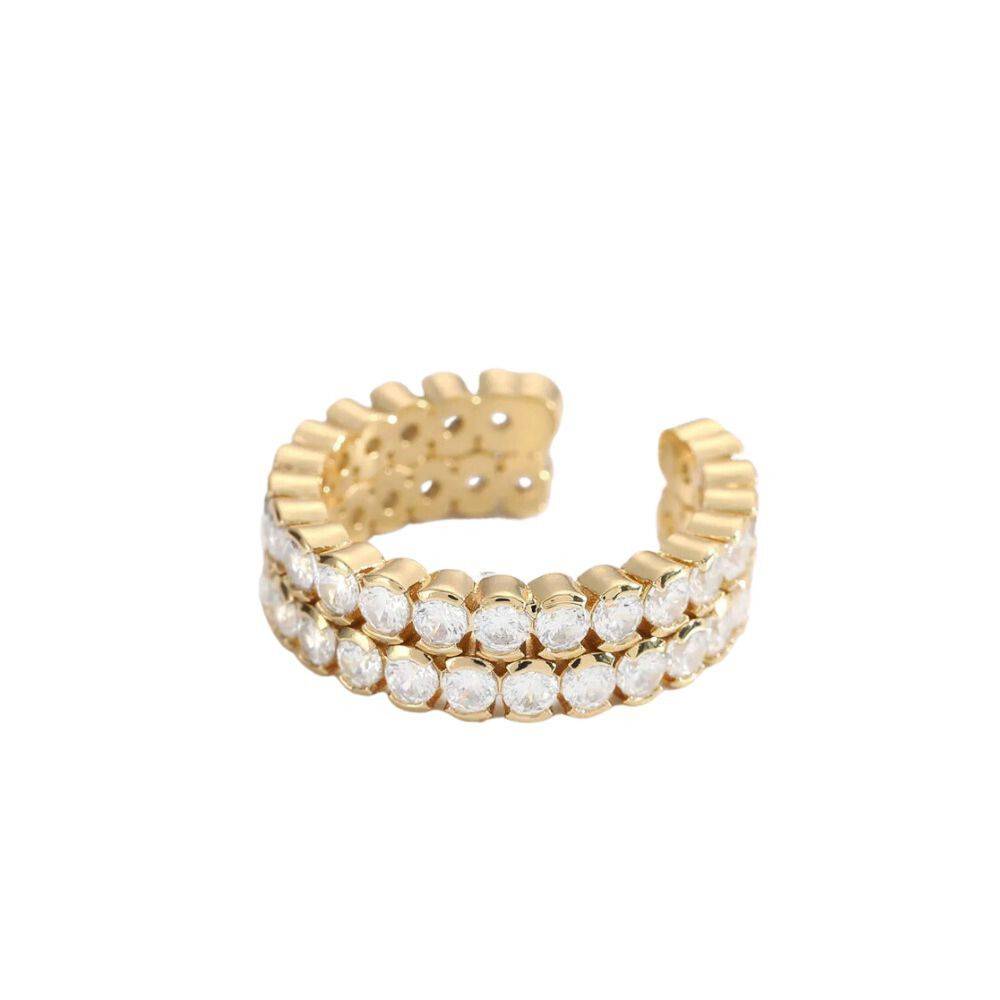 18Kt Gold Plated Stackable Double Round Zircon Open Adjustable Ring, Delilah : INDELILAH