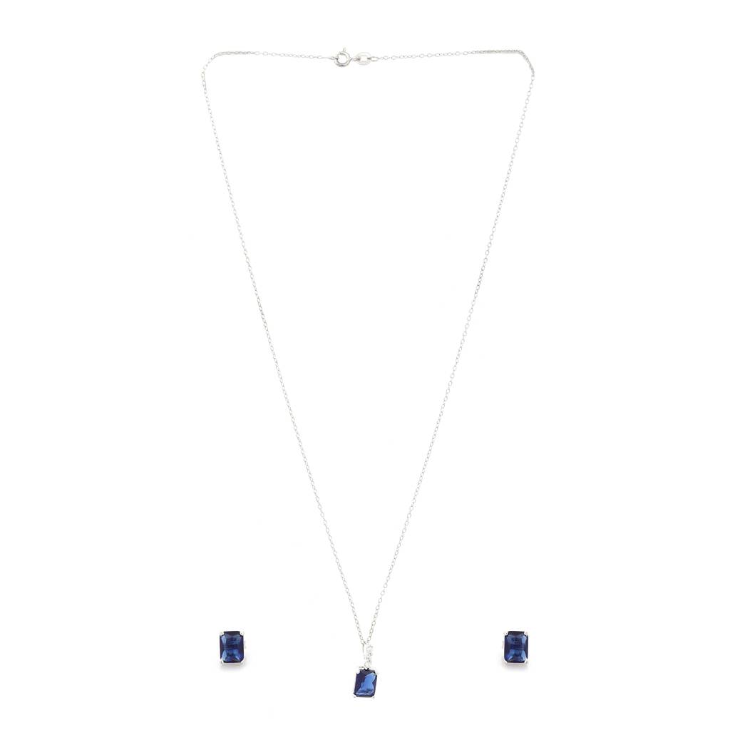 Iski Uski 925 Sterling Silver Mishi Sapphire Pendant Set With Earrings