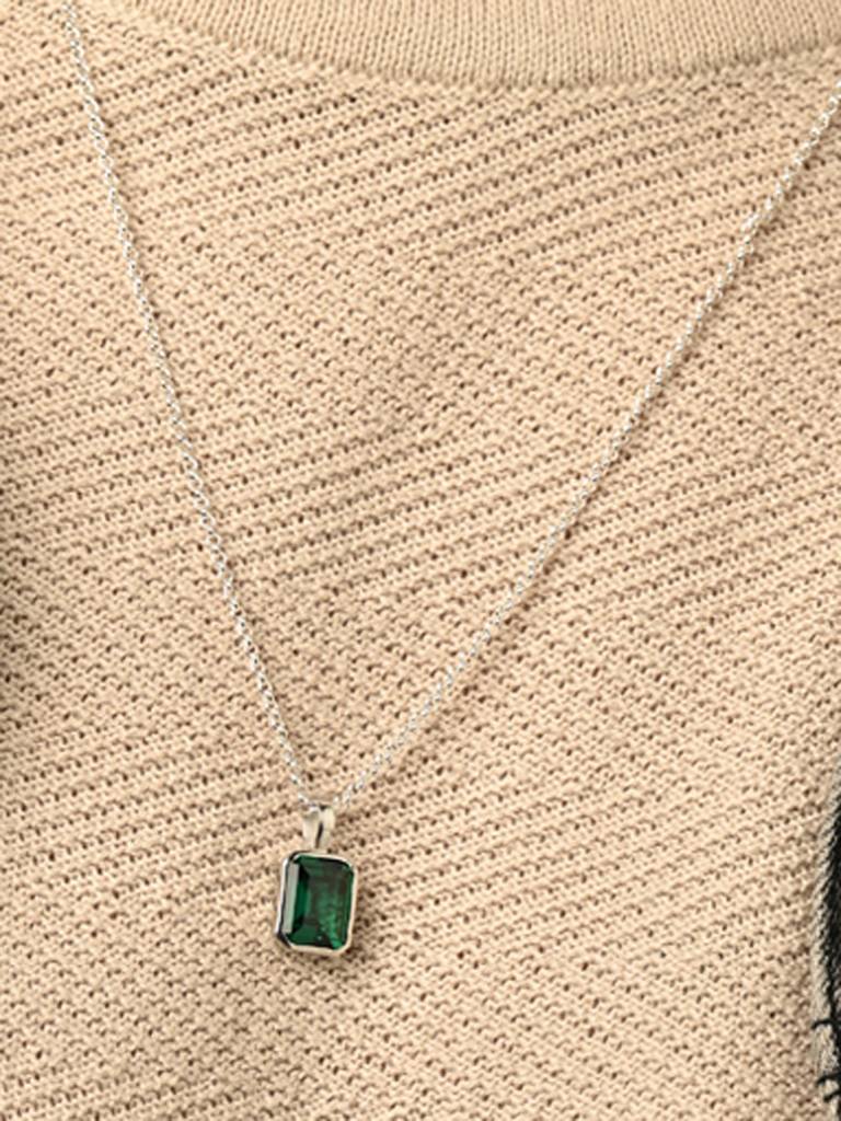 925 Silver Platinum Plated Swiss Zircon Green Solitaire Men Pendant Necklace With Chain Gift For Men & Boys : CSMNP20_NOCHAIN