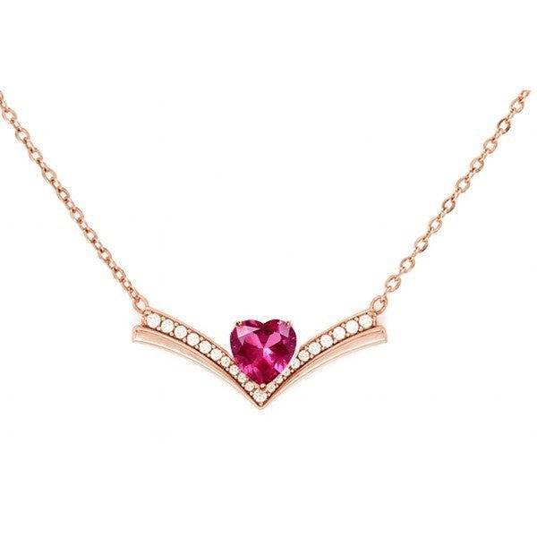 Ruby Heart Glow Rose Gold Plated 925 Silver Necklace : NL-30452-RG