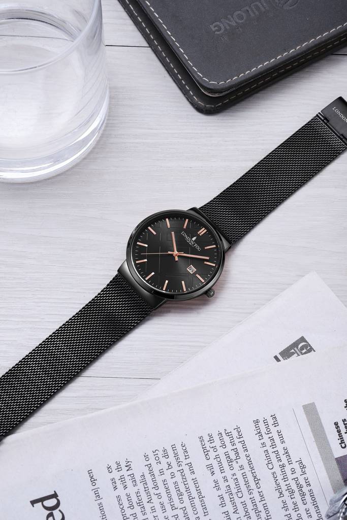 Surrey Collection Analog Quartz Watch For Men With Mesh Strap, Round Metal Case, Date Display : LFM10006-33