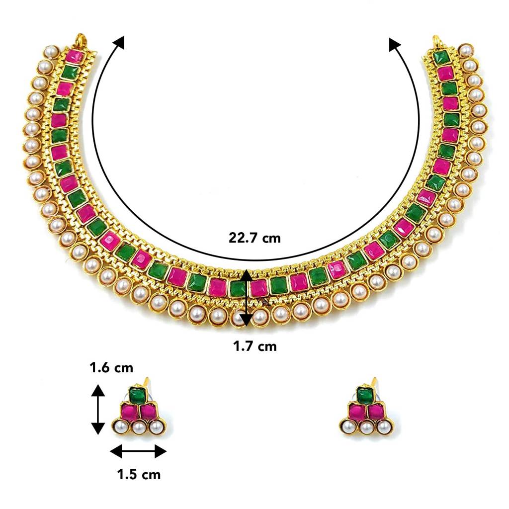 Peora Traditional Gold Plated Choker Necklace & Stud Earrings Jewellery Set For Women Girls : PF04N3391RG