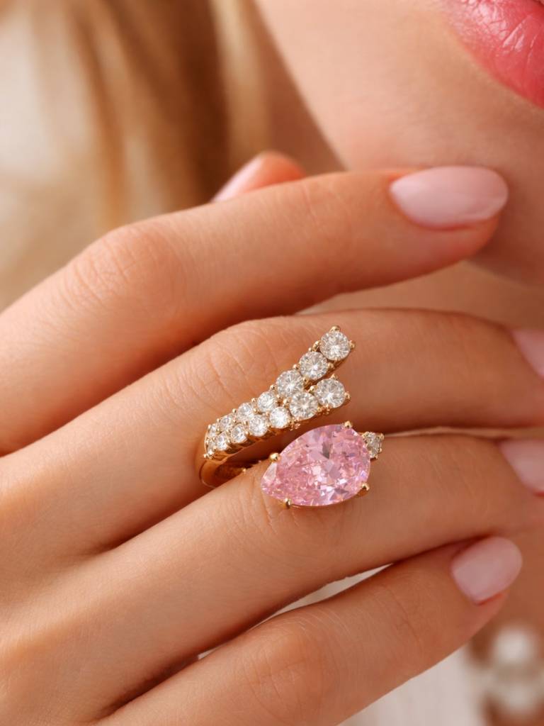 Pink Moissanite & Ad Rose Gold Designer Ring | Adjustable : ATR657PSDR