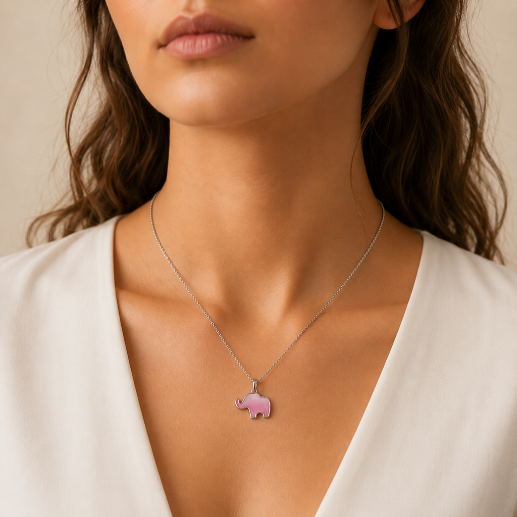 925 Silver Pink Elephant Pendant : PH06045