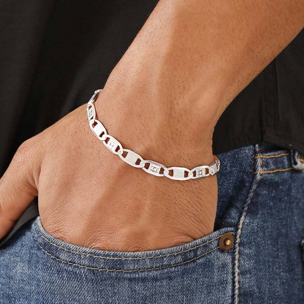 Dapper Rhodium-Plated 925 Sterling Silver Men'S Chain Bracelet (One Size) : BR-80417-S