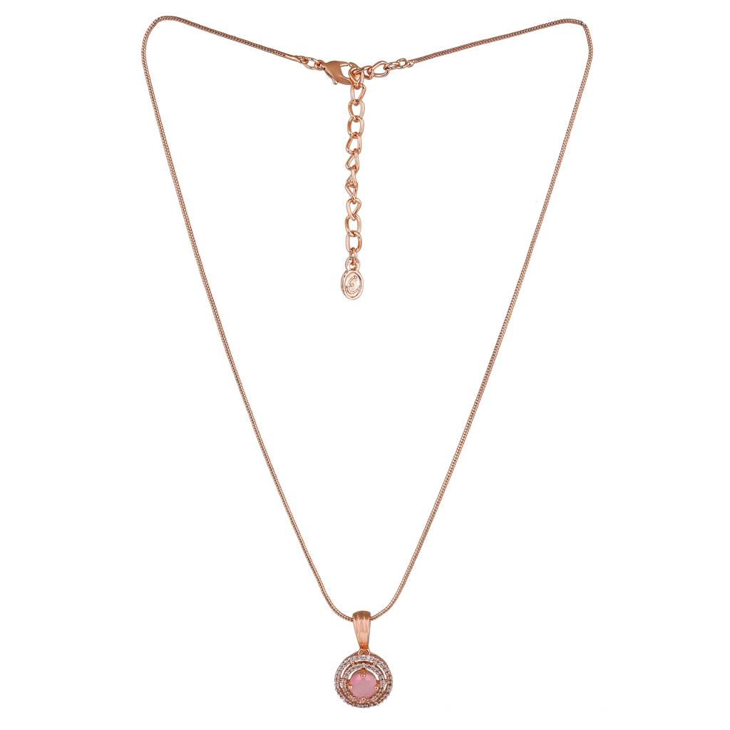 Estele Rosegold Plated Cz Circular Designer Pendant Set With Mint Pink Stones For Women : AD-755-RGMPPDER