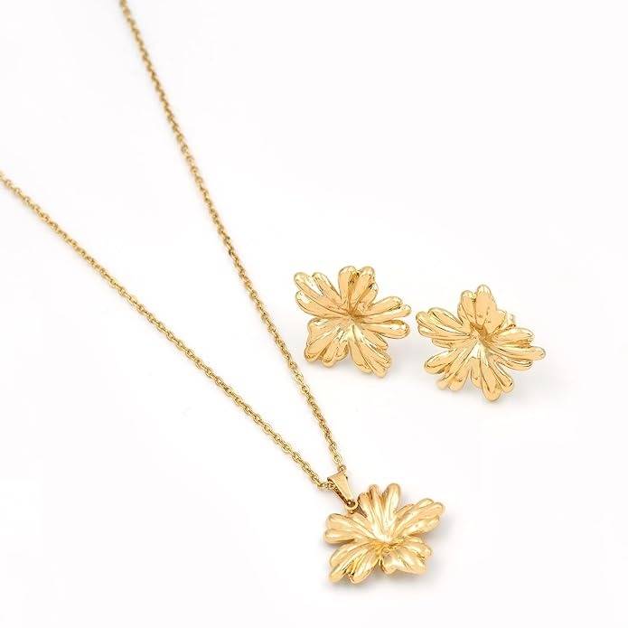 Liquid Wave Gold Plated Anti Tarnish Jewelry Set For Women : HSPS60MB0588