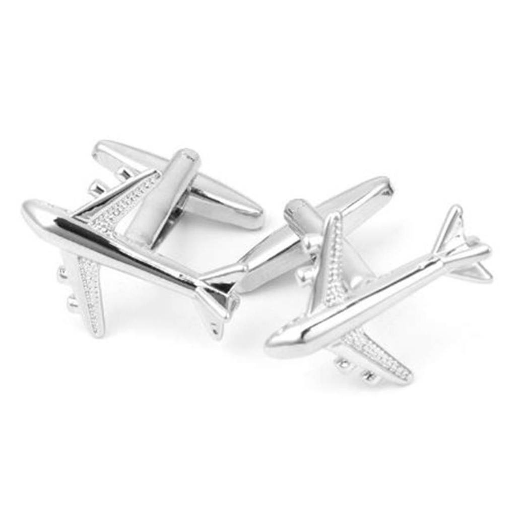 Airplane Plane Jet Pilot Pair Silver Shirt Cufflinks For Men Boys Corporate Business Gift : PX9CL56