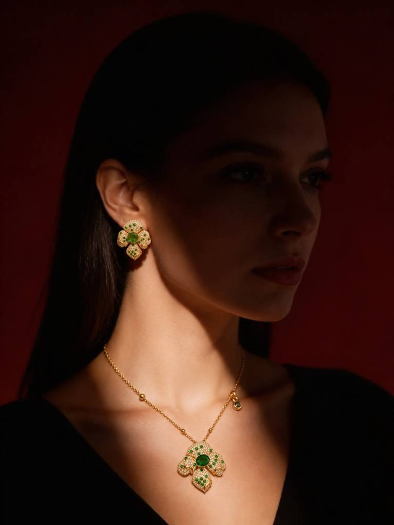 Boccio Pave Flower Necklace & Earring Set, 18K Gold-Plated : SET953ESSF