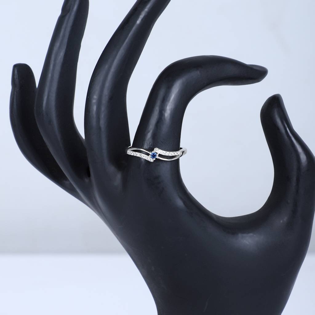 Women'S Silver Wave Ring With Blue Sapphire Accent – Elegant & Minimalist Design : RN-SL-10054-1-W