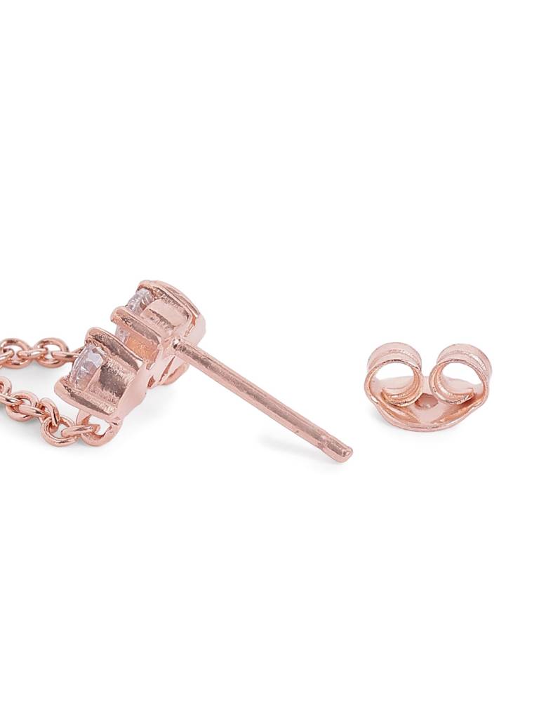 18Kt Rose Gold Plated Cz Stud And Chain Earring : FJE5867