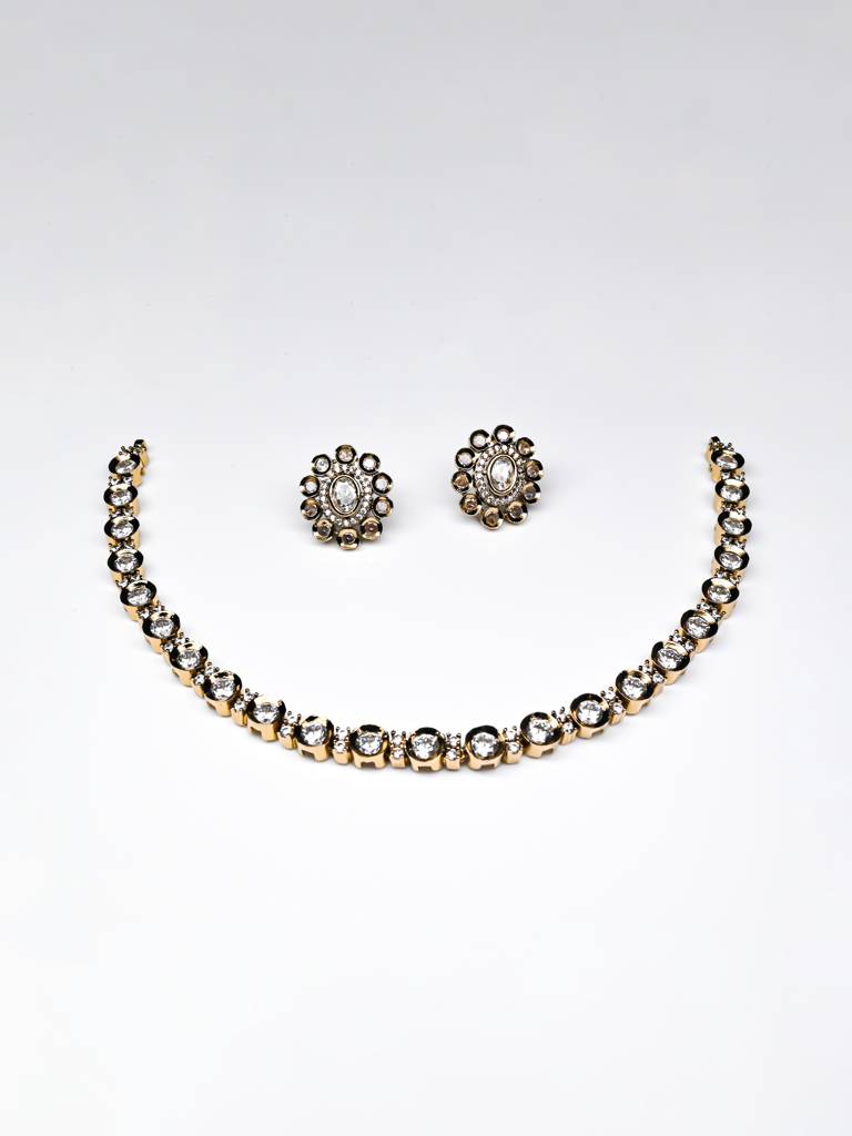 Ishanvi Necklace With Earrings | American Diamond : RKNP000007