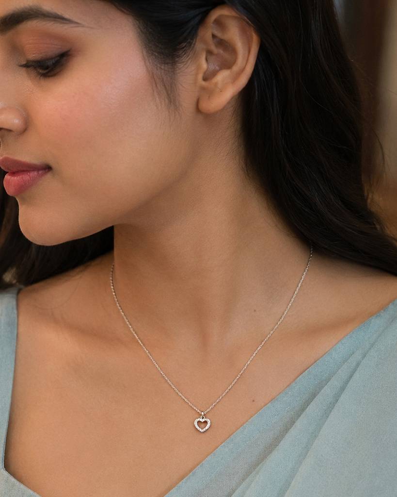 925 Silver Open Heart Necklace : IS-NC-PC-1188