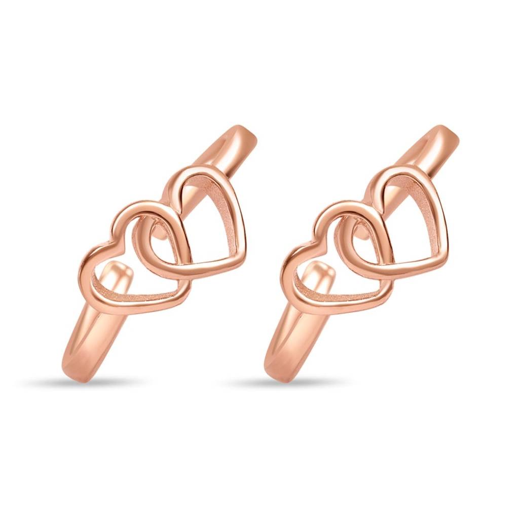 Charming Double Heart 925 Sterling Silver Rose Gold-Plated Toe Rings : TOE-10086-RG