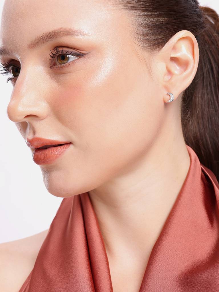 Silver Minimal Moon Spark Studs : WER00072
