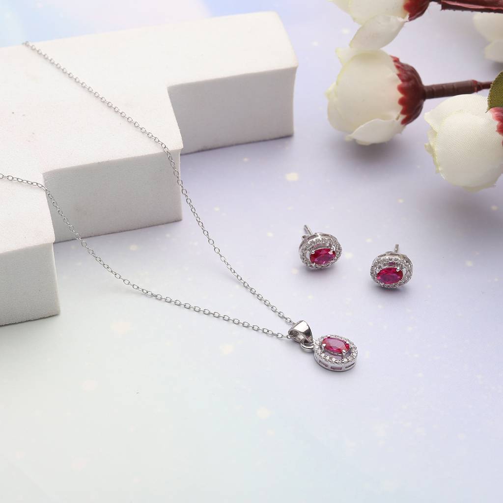 Iski Uski 925 Sterling Silver Arohi Ruby Pendant Set