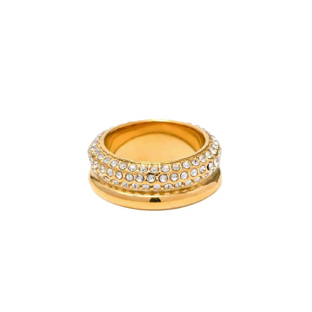 18Kt Gold Plated Double Chunky Zircon Studded Ring, Faye : INFAYE