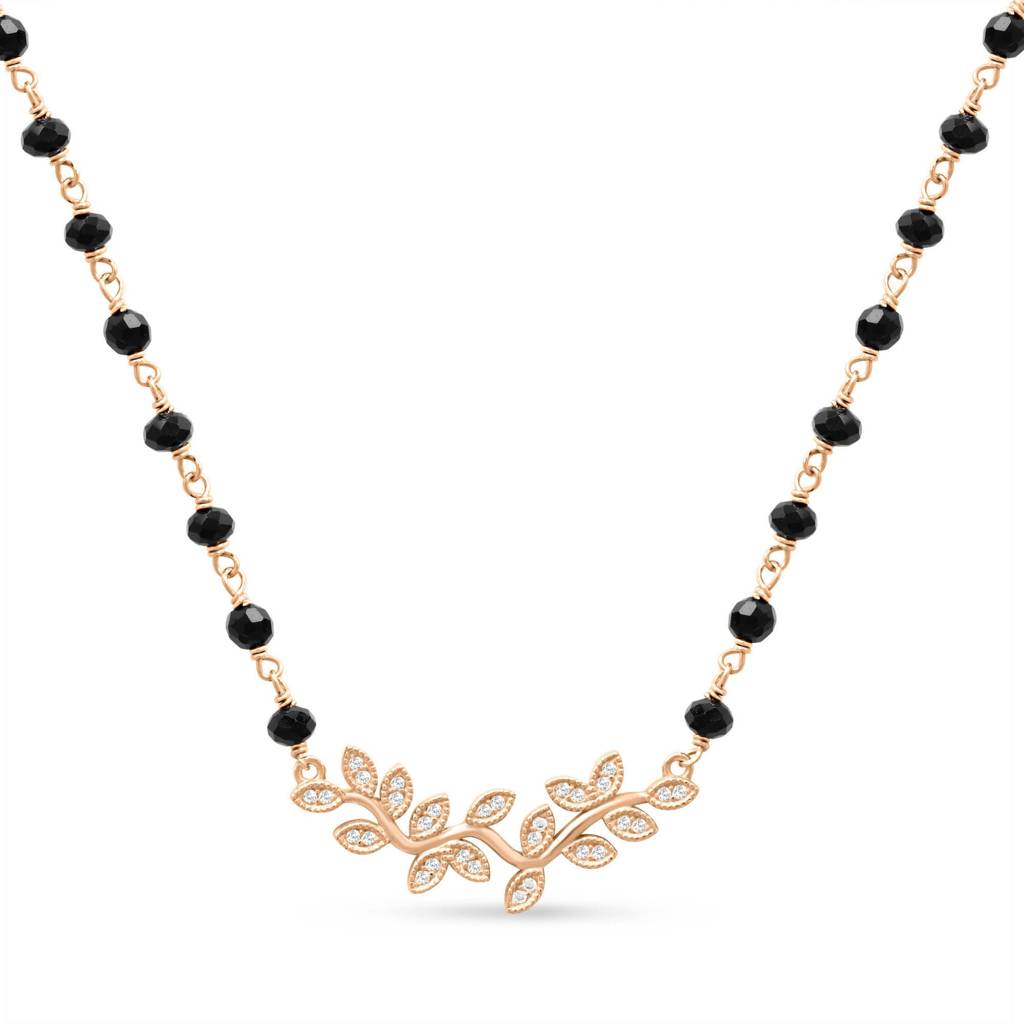Modern Leaf Pattern Gold Plated 925 Sterling Silver Mangalsutra : MGS-10080-G