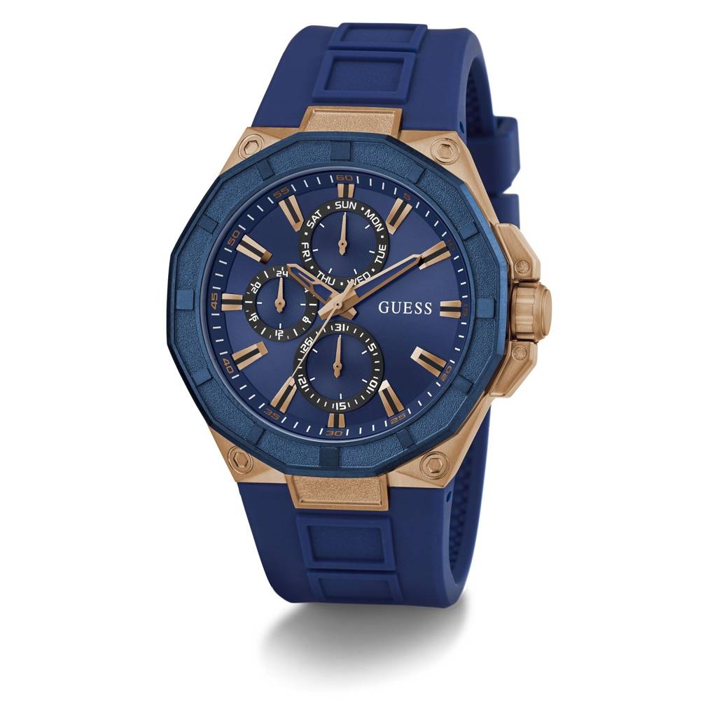 Guess Round 46Mm Blue Dial Analog Men Watch - Gw0803G2 : GW0803G2