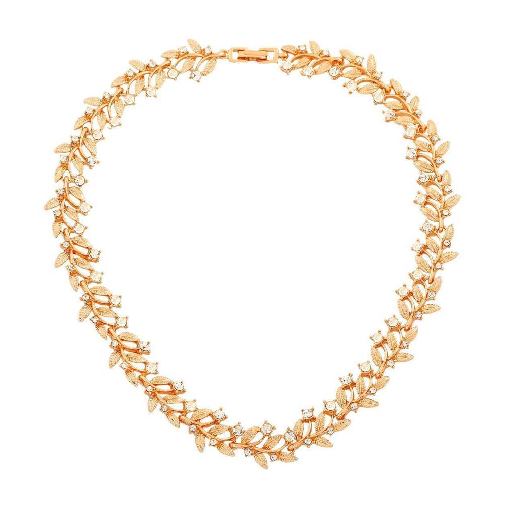 Estele Rose Gold Plated Sparkling Necklace Set With White Austrian Crystals For Women