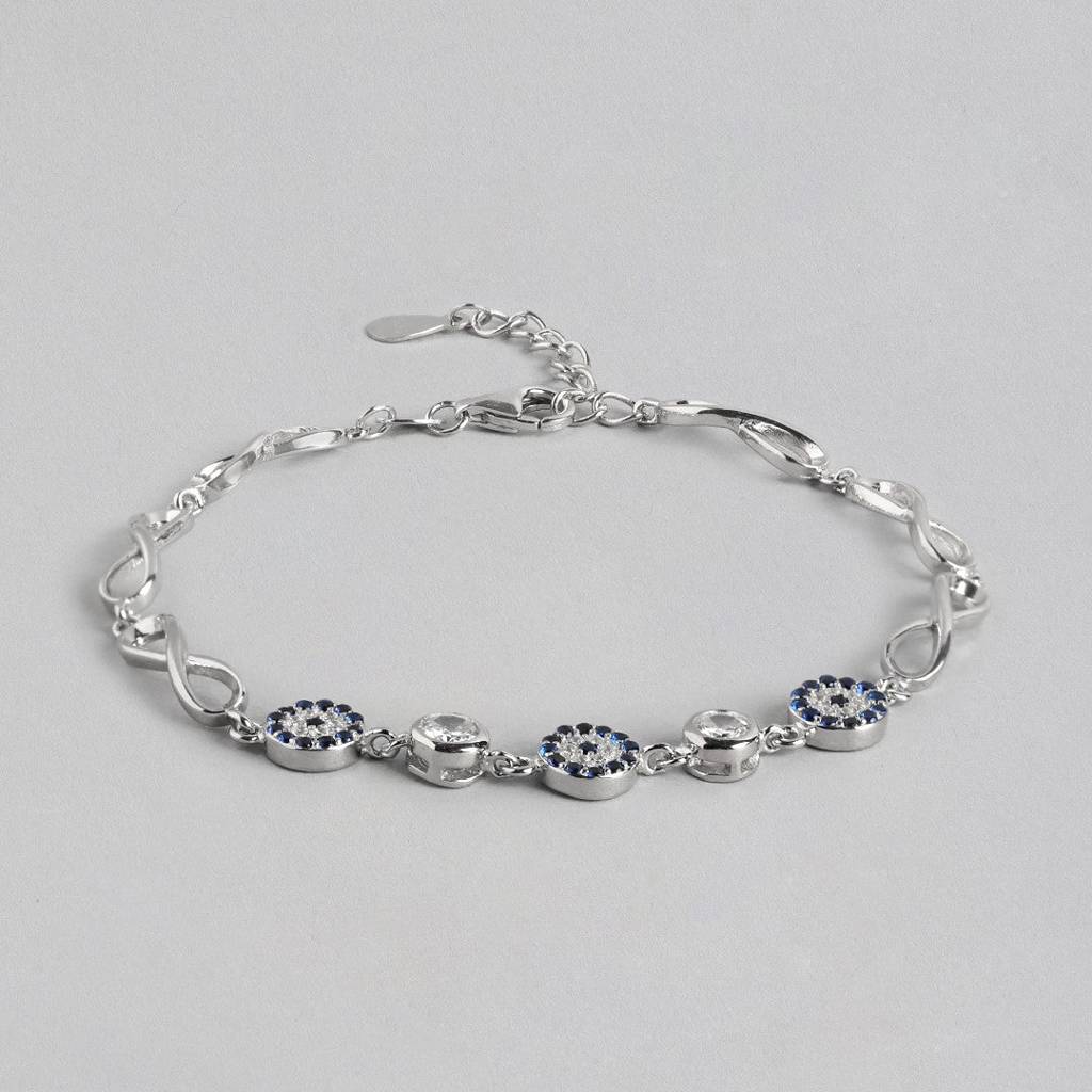Infinity Charm Evil Eye-Cz Rhodium-Plated 925 Sterling Silver Bracelet : BR-80328-R