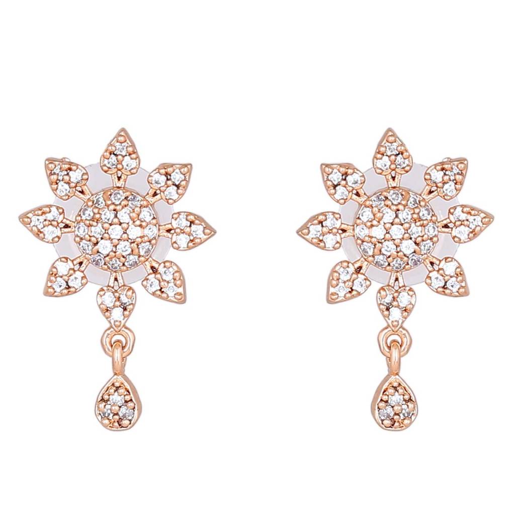 Estele Rose Gold Plated Cz Floral Designer Pendant Set With White Stones For Girls And Women