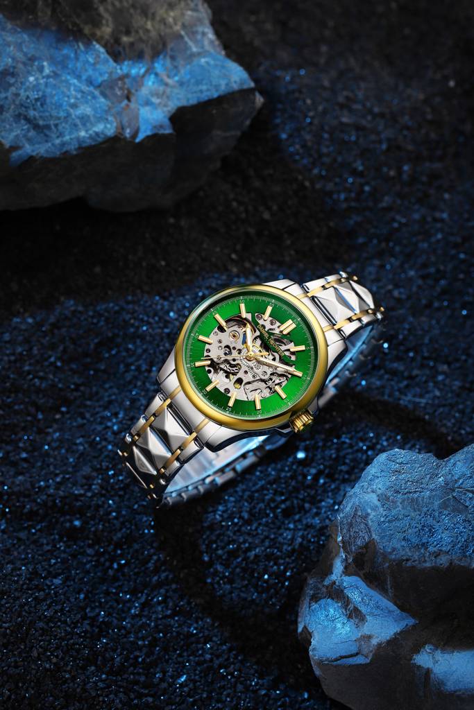 Paris Tech Collection Automatic Skeleton Wrist Watch For Men – Sunburst Dial, Stainless Steel Strap, Mechanical M : DHM1068-44