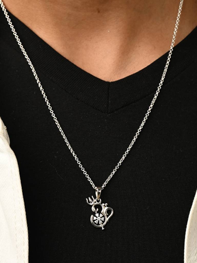 925 Silver Platinum Plated Swiss Zircon Om Trishul Men Pendant Without  Chain Gift For Men Boys Sterling Silver Silver