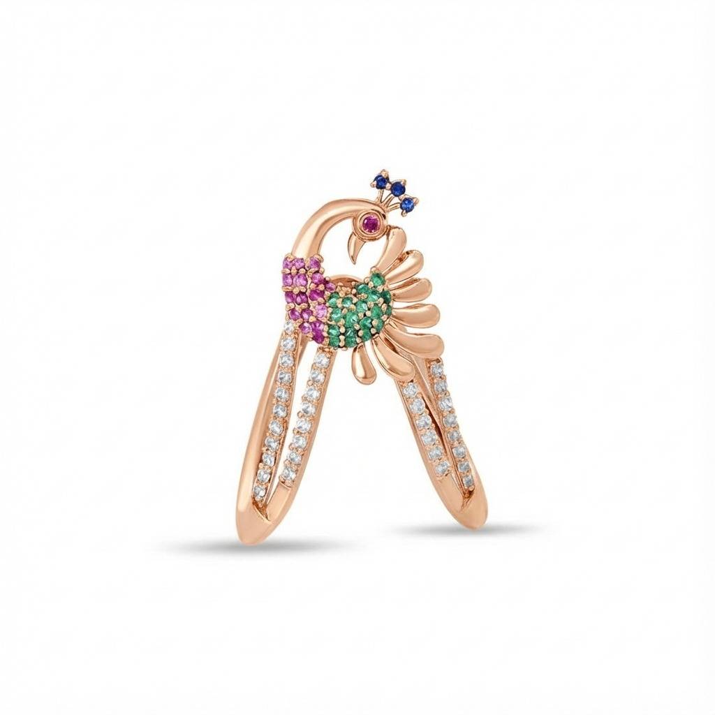 Regal Peacock Multi-Cz Rose Gold-Plated 925 Sterling Silver Ring : RNG-40374-RG