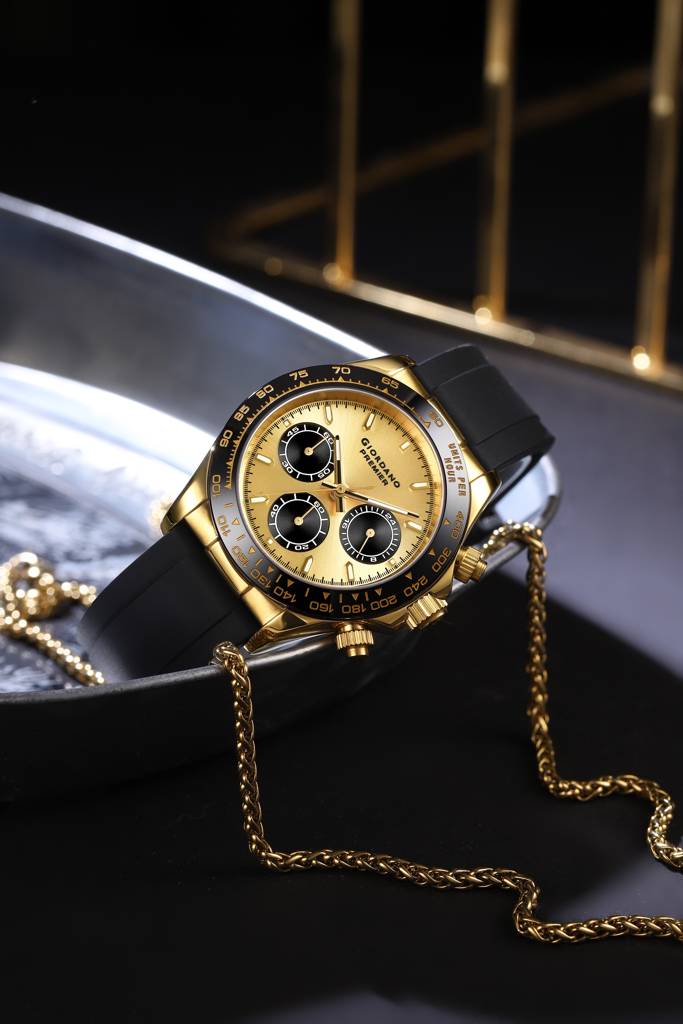 Premier Ember Collection Chronograph Analog Quartz Watch For Men With Round Sunray Dial, Three Sub-Dials, Baton  : GZ-50241-03