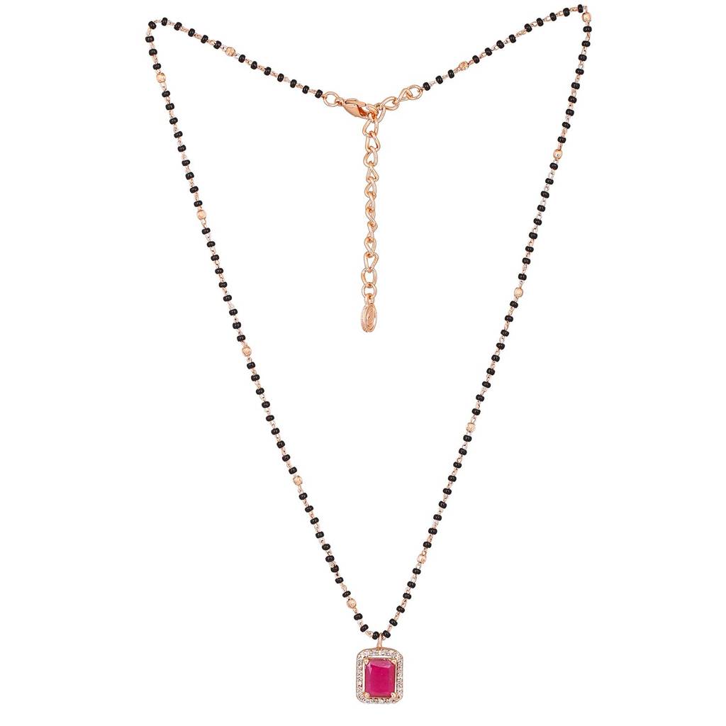 Estele Rose Gold Plated Cz Square Designer Mangalsutra Necklace Set With Ruby Stone For Women