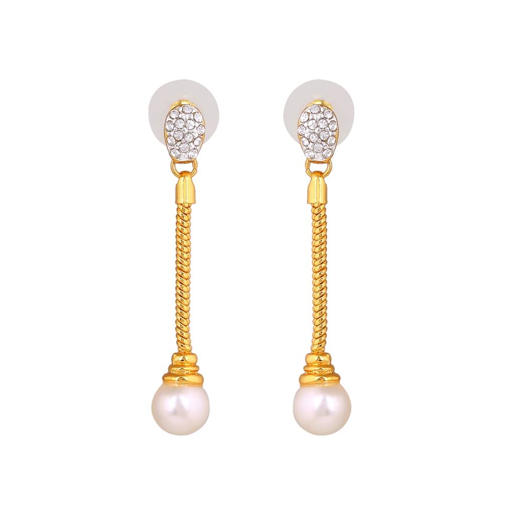 Estele Gold Plated Trendy Pearl Tassel Necklace Set For Women : 7099NKER