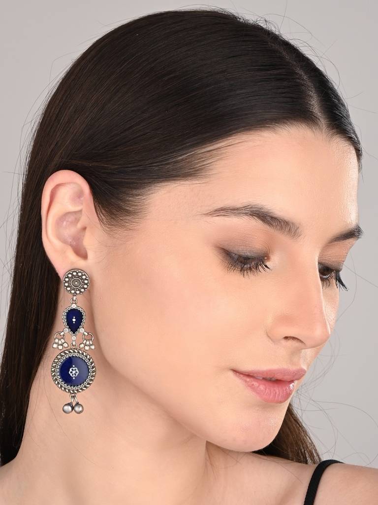 Hand-Painted Circular Drop Earrings : S24DJER320BLU