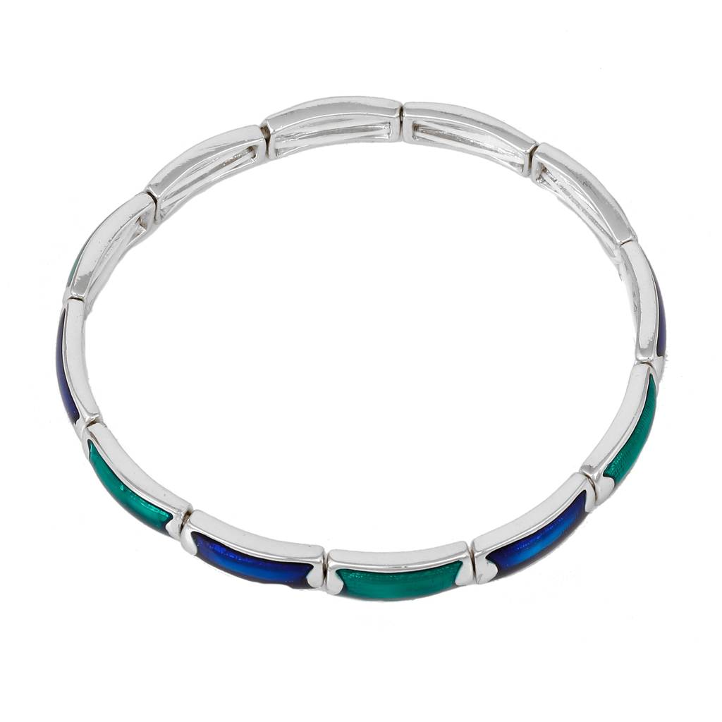 Estele Rhodium Plated Attractive Cuff Bracelet With Blue & Green Enamel For Women : 101353ZBR