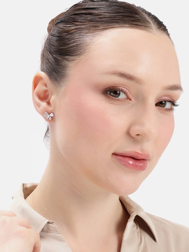 Silver Baguette Wing Sparkle Studs : WER00086