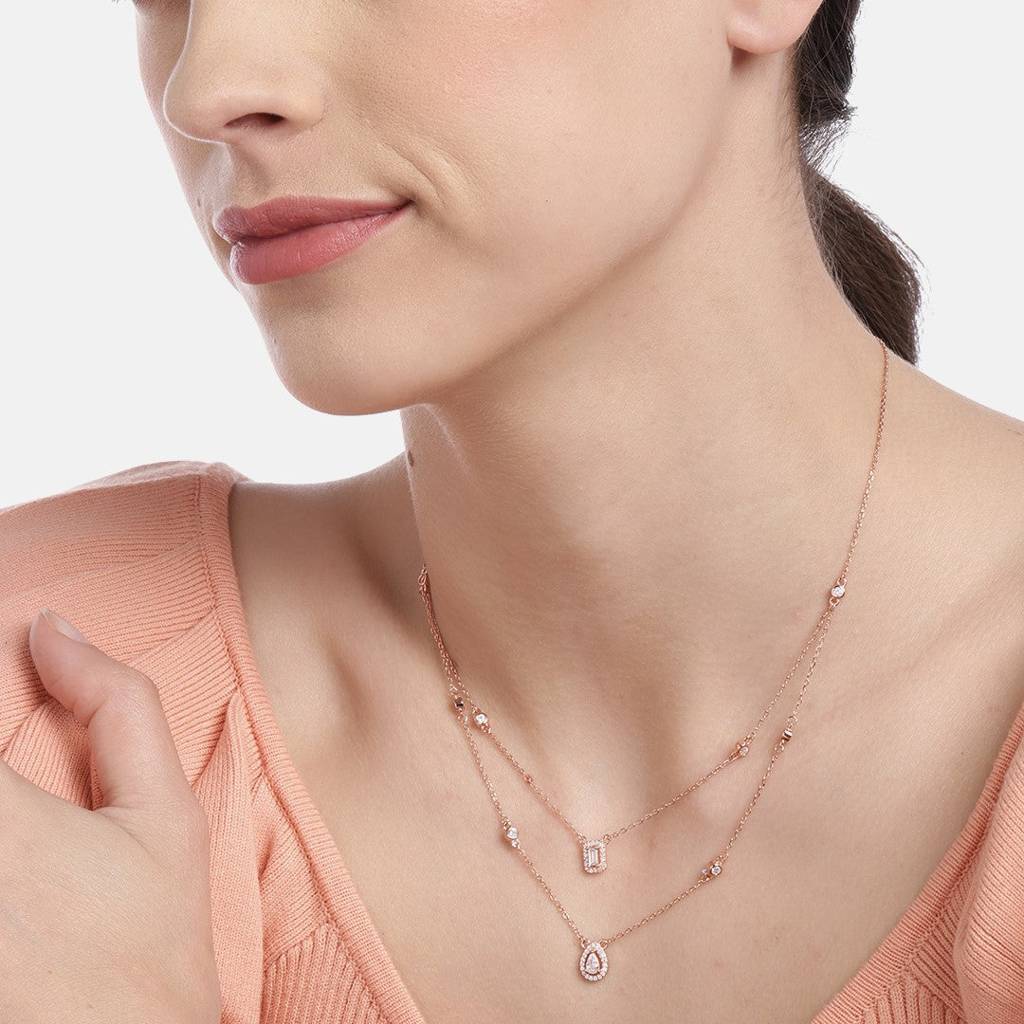 Rose Toned Graceful Layered 925 Silver Necklace : NL-30026