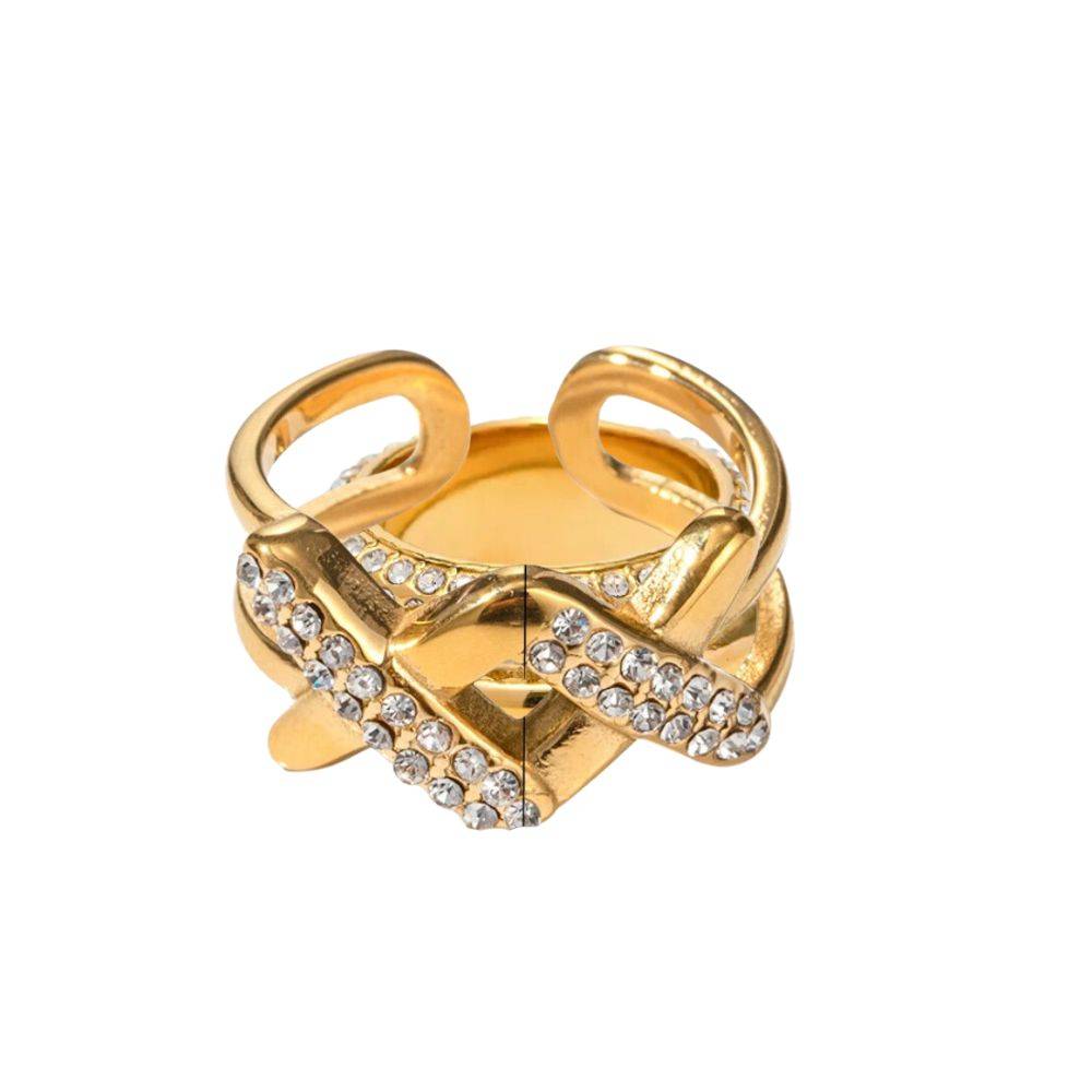 18Kt Gold Plated Cuban X Open Adjustable Ring, Freya : INFREYA-G
