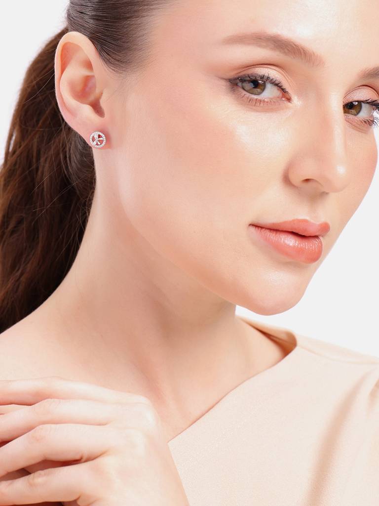 Silver Circle Bow Cute-Core Studs : WER00075