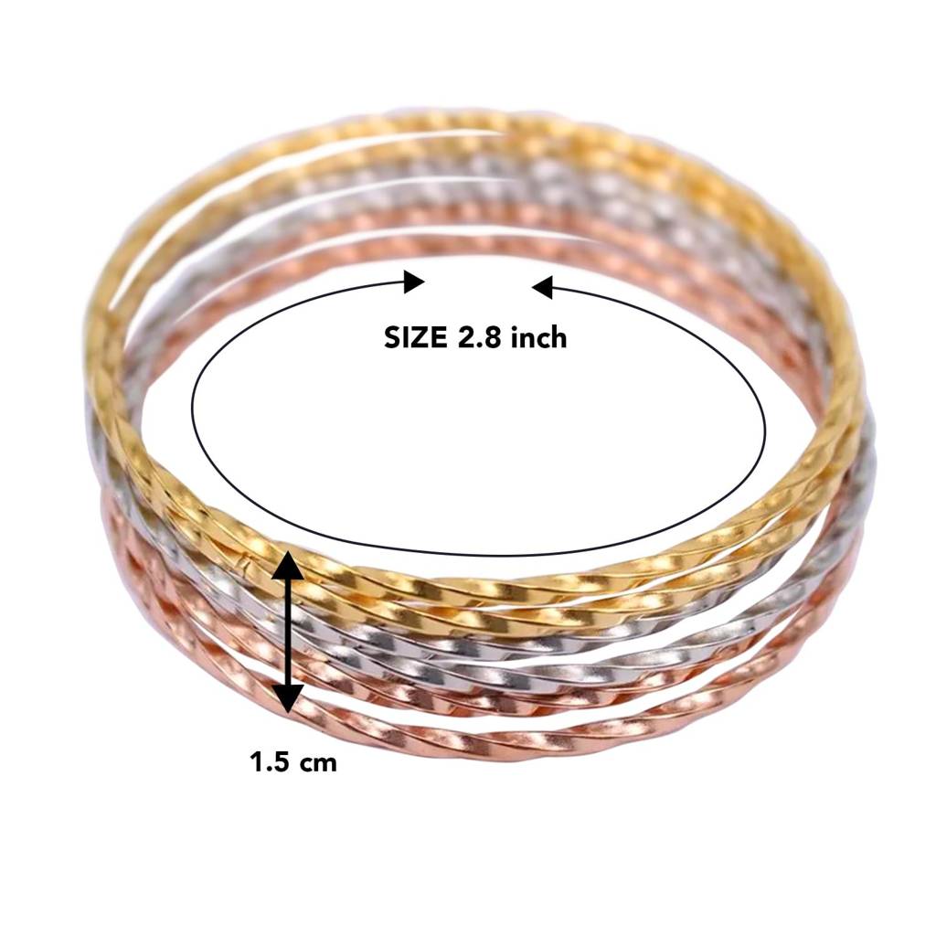 Silver Gold & Rose Gold Plated Metal Bangles Bracelet Fancy Gift For Women & Girls (2.6 Inch, 6 Pcs.) : PX8B72