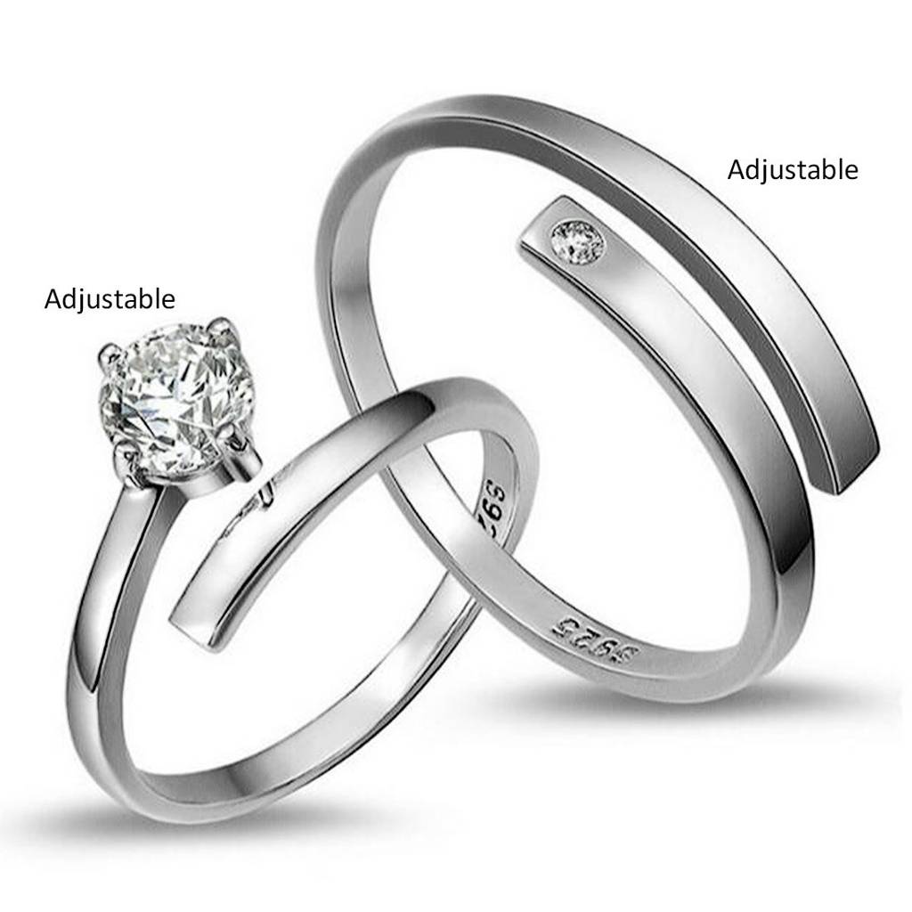Silver Plated Trendy Elegant Austrian Crystal Couple Lovers Anniversary Engagement Promise Rings For Men And Women|Ra : PFCCR1