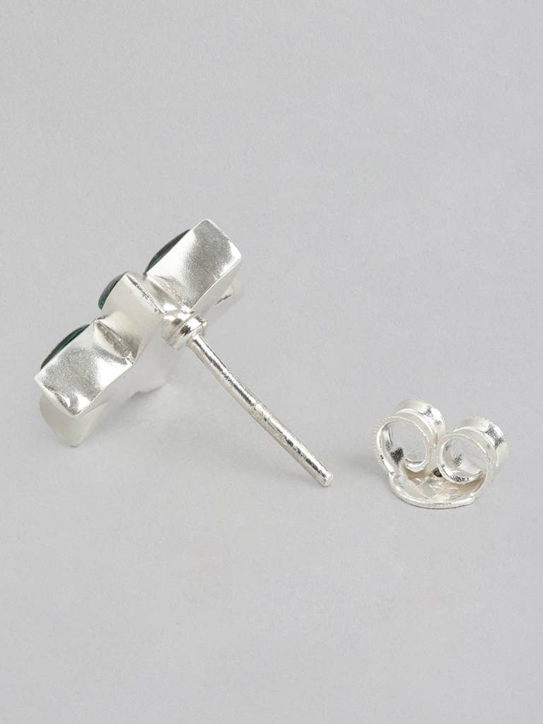 92.5 Silver Green Kundan Flower Stud Earrings : 92.5 Silver Green Kundan Flower Stud Earrings : 92.5 Silver Green Kundan